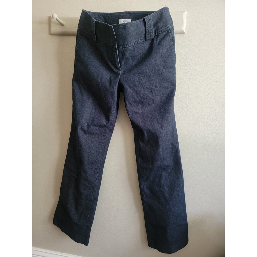 LOFT Trouser Jean Pant Sz 4 Marissa Dark Wash Wide Leg Classic Business Casual
